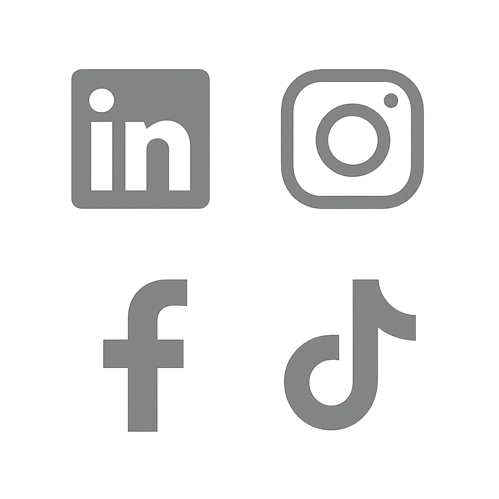 Loghi LinkedIn, Instagram, Facebook e TikTok grigi – gestione social media professionale Tre SRL